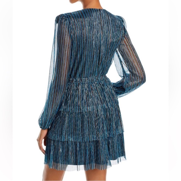 AQUA BLOOMINGDALE'S Blue Metallic Striped Tiered Dress Size XL NWT (FLAWED) - Picture 2 of 15